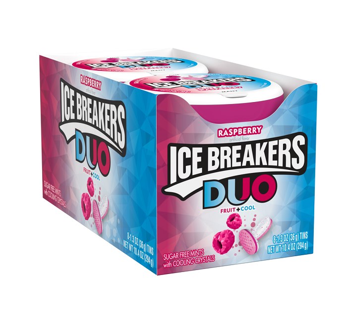 ICE BREAKERS 1.3OZ DUO RASPBERRY 8CT BOX