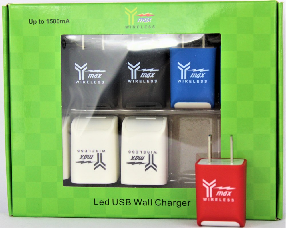 YMAX USB 1500MA LED USB WALL CHARGER 10CT BOX