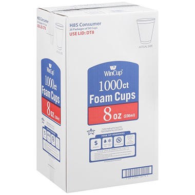 WIN CUP 8OZ LIDS SIZE/ DT8 / 20 PK OF 50 CUPS 1000CT BOX