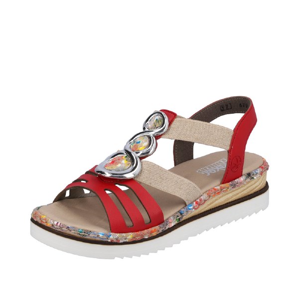 Rieker Red Low Wedge Sandals 4 - PAUL O CONNOR SHOES
