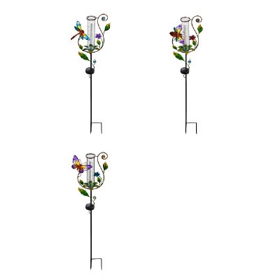 36.25"H Twinkling Light Solar Rain Gauge Garden Stake, 3 Asst, Butterfly/ Dragonfly/Bee