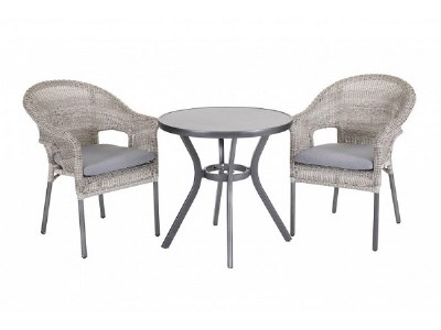 Tea Time Bistro Set - 2 Chairs and Table with Ceramic top All Weather Wicker & Rust-Free Frame
