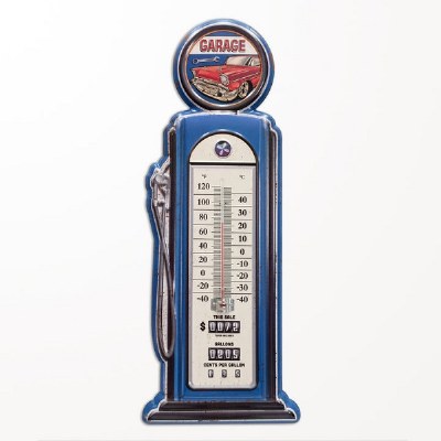 Blue Garage Gas Pump Thermometer