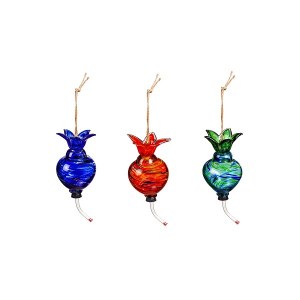 Hanging Art Glass Hummingbird Feeder w/built-in Floral Ant Moat , 3 ASST