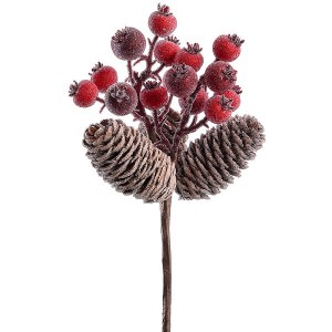 19.6 Christmas Tree Picks and Sprays with Pine Cones Red Berry