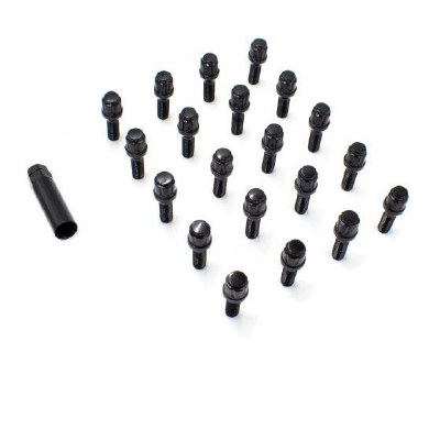 14 MM 1.50 X 28MM BLACK CONICAL SPLINE LUG BOLT - (20 BOLTS + 1 KEY)