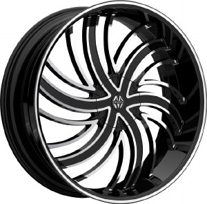 26X9.5 6-135 / 6-139.7 +25 87.1 BLACK W/MACH FACE / PINSTRIPE - TSUNAMI (PRE 2019 ONLY)