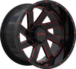 20X10 6-135 / 6-139.7 NEG18 108 BLACK WITH RED MILLED ACCENTS / RIVETS (FITS 2019+)
