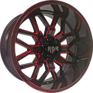 22X10 5-127 / 5-139.7 NEG18 87.1 (B+MW+ME+TR4) BLACK WITH RED MILLING / FLANGE **ONLY SOLD IN SETS OF 4**