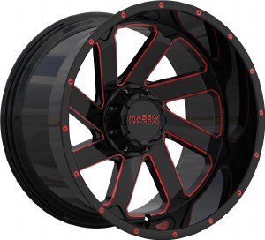 22X10 5-127 / 5-139.7 NEG18 87.1 BLACK WITH RED MILLED ACCENTS / RIVETS