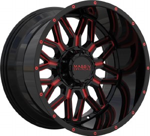 22X10 5-127 / 5-139.7 NEG18 87.1 BLACK WITH RED MILLED ACCENTS / RIVETS