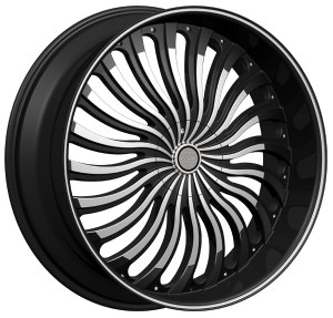 20X8.5 5-115 / 5-120 +13 74.1 BLACK W/MACH FACE / PINSTRIPE **ONLY SOLD IN SETS OF 4**