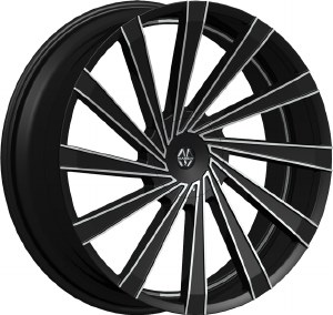 22X8.5 5-108 / 5-114.3 +38 74.1 BLACK W/MACH FACE / UNDERCUT PINSTRIPE - VERTAGIO