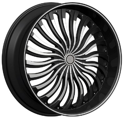 24X9.5 5-115 / 5-120 +13 74.1 BLACK W/MACH FACE / PINSTRIPE