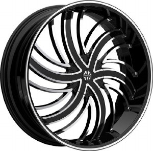 26X9.5 5-115 / 5-120 +25 74.1 BLACK W/MACH FACE / PINSTRIPE - TSUNAMI