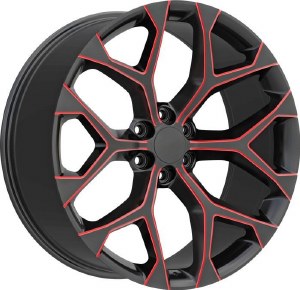 22X9.5 6-139.7 +30 78.1 BLACK W/RED MILLING (FITS 2019+)