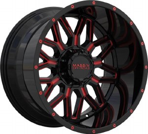 20X10 5-127 / 5-139.7 NEG18 87.1 BLACK WITH RED MILLED ACCENTS / RIVETS
