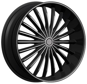 24X9.5 5-115 / 5-120 +13 74.1 BLACK W/MACH FACE / PINSTRIPE