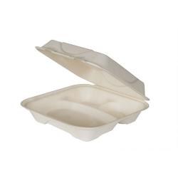 80538H/80437H - 3 COMP - 10 x 10 x 3 Renewable & Compostable Sugarcane Clamshell  200 - cs