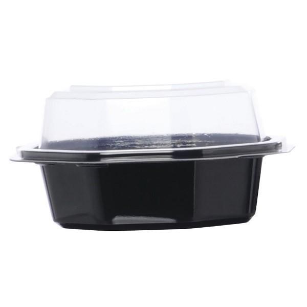 865612-PS94 SOLO 7" x HINGED PLASTIC CONT. CLEAR/BLACK 100/CS (CLEARANCE)