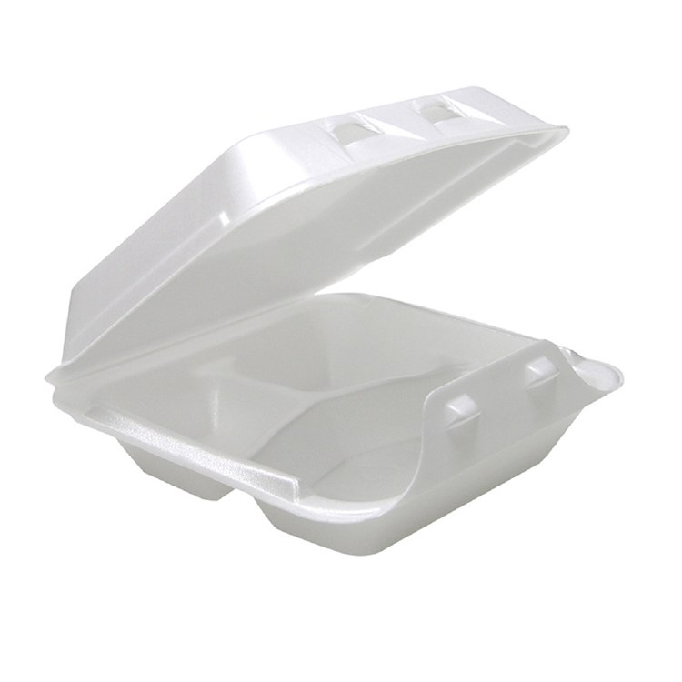 YHLW-0703 - 7.5" xx 8in x 2 5/8" x  - Foam Hinged Lid 3-Comp. Container 150- cs