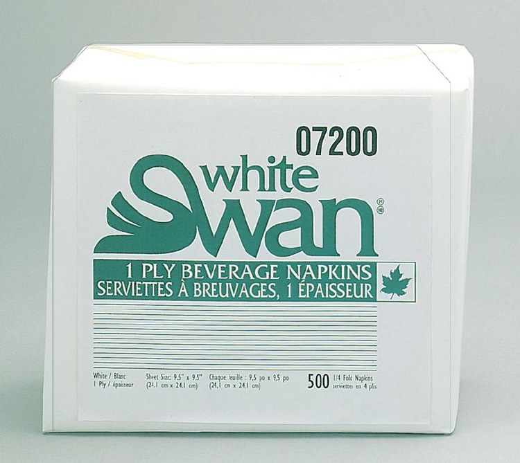 07201 - White Swan 1-Ply Beverage Napkin Quarter Fold 8 x 500 - cs