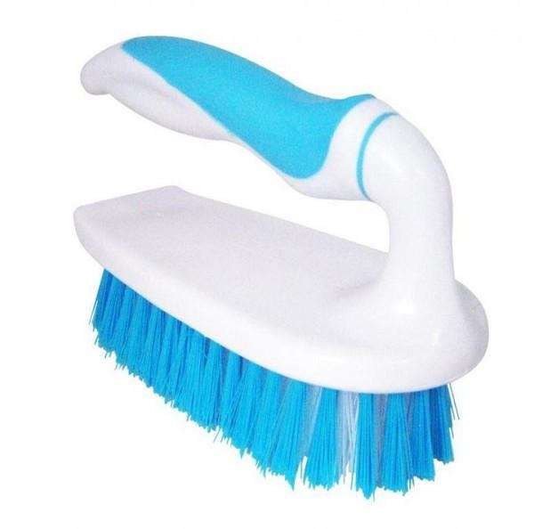 Plastic Scrub Brush With Handle - White handle - Blue Polyester Bristles - ea (clearance)