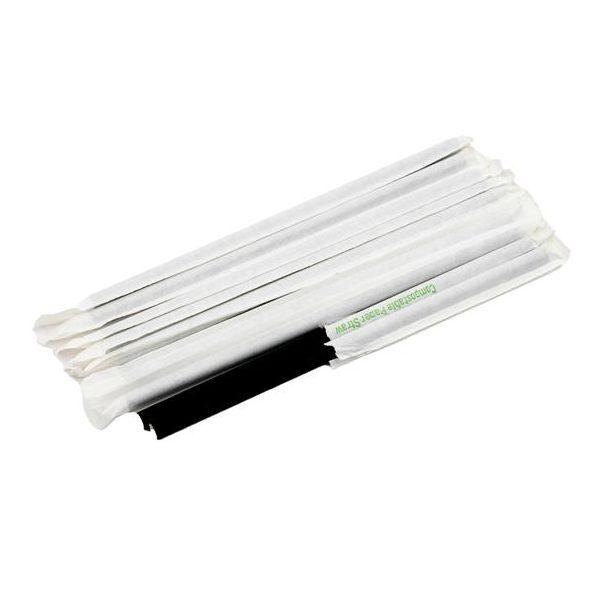 EP-PSR8BW- 8" Paper Jumbo Straw Wrapped BLACK (7mm) 300- BX
