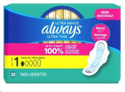 Always Ultra Thin Size 1 Regular With Flexi-Wings sch - 22/PKG (12) (03339)