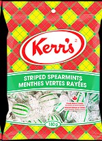 Kerr Tartan Pegtop Striped Spearmint  Mints - 180g - Sold By Bag (14) (68105)