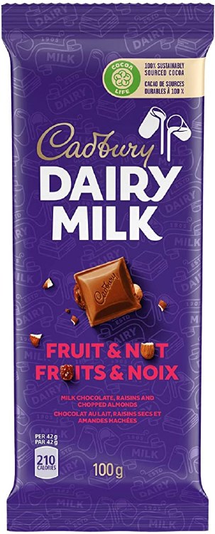 Cadbury Dairy Milk Fruit & Nut Family Bar Size 90g - 21/BOX (6) (01852)