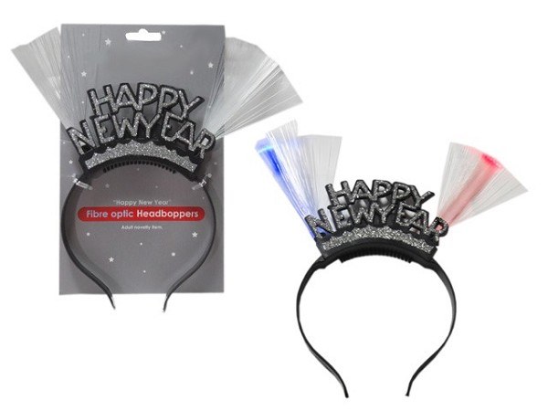 LED Fiber Optic Happy New Year Glitter Headband 9.5" - (17861)