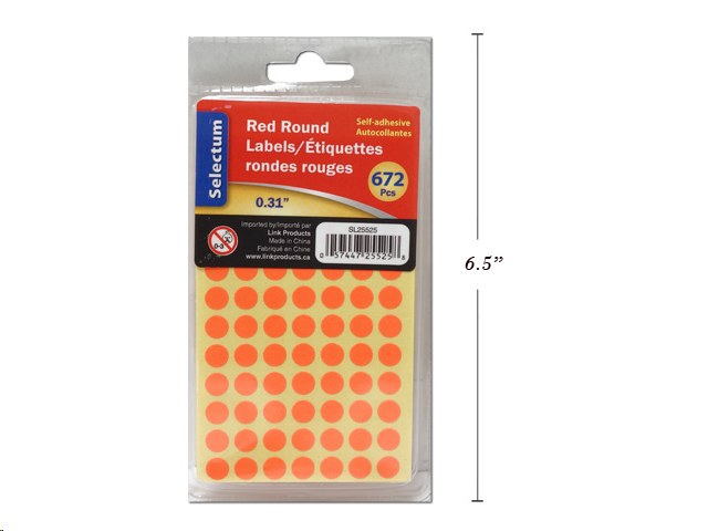 Self-ADH. Red Round Labels 5/16" Diam. 672/Pack - (Sold By Each) - (25525)(24)
