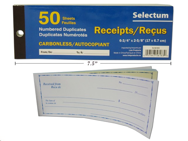 Dup. Carbonless Receipt Book 17x6.7CM 50 Shts - (Sold By Each) - (56183)(24)