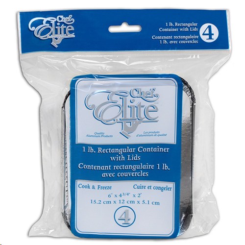 Container 1LB Rect+Lids Chef Elite  - (Sold By 4/Pk) - (90521)