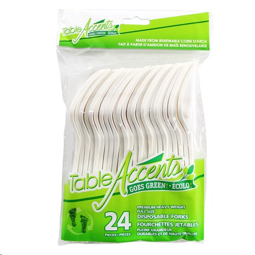 09Table Accent Heavy Duty Compostable Disposable Forks - 24/PKG - (90710)
