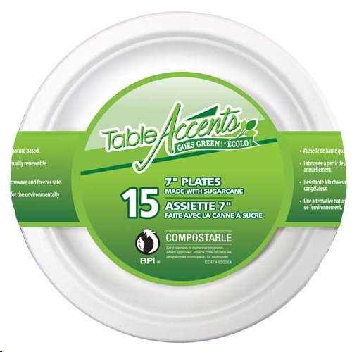 Table Accent Retail Compostable 7" Paper Plates - 15/PKG - (24)(96265)