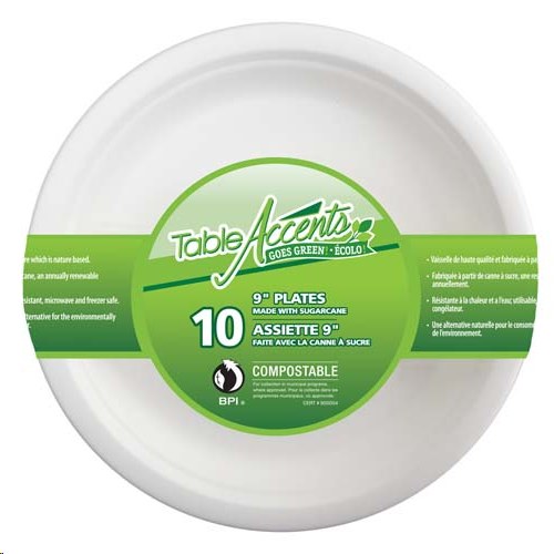 Table Accent Retail Compostable 9" Paper Plates - 10/PKG - (24)(96264)