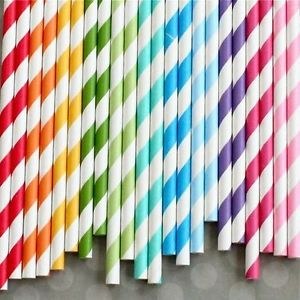 Paper Straw 10" mixed color striped - 250/bag (9) - (Sold By Bag/250) - (03260)
