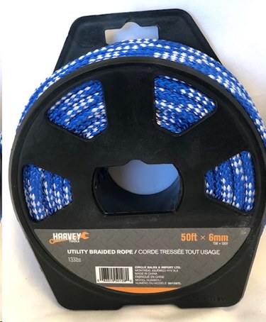 Diamond Braid Rope 50ft ? 4mm, 50lbs working load (50128) (50125)(12)