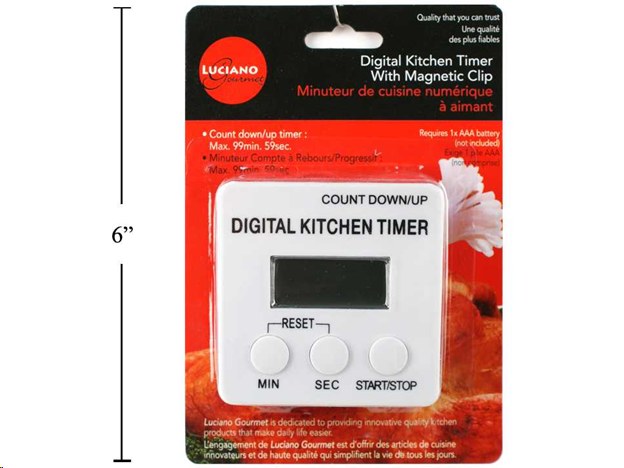 Digital Kitchen Timer w/ Magnet & Clip - (70094)(6)