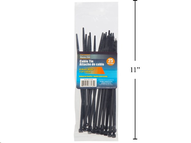 Cable Ties-25pc (4.8x7.5"Black) - Sold By Pkg (73165)(12)(50230)