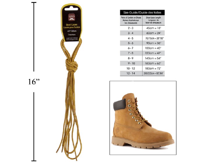 Boot Laces 63" Yellow Brown Gino's - (6) (84004) EACH