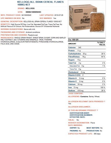 Bran Flakes Cereal 1000g (00949) - sold by case