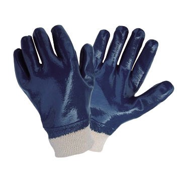 Bin #39-A - McCordick Medium Weight Blue Nitrile Fully Dipped Glove (cotton Liner and wrist) Size 9 (3000-9)