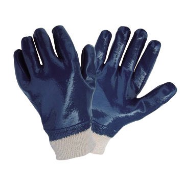 Bin #39-B - McCordick Medium Weight Blue Nitrile Fully Dipped Glove (cotton Liner and wrist) Size 10 (3000-10)