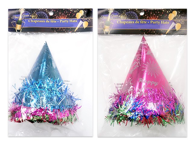 New Year Party Foil Hat w/Tinsel 6pkg (24172)(24)