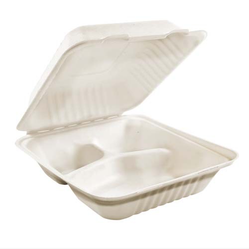 Kays 8 x 8 x 3 Compostable Hinge Clamshell - 3 COMPARTMENTS - FST3 - 200/CS - SOLD BY CASE - (1) (60038) (ECOHC83-SC)