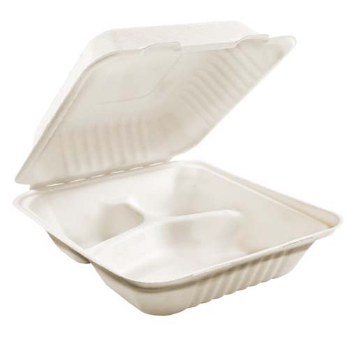 Kays 9 x 9 x 3 Compostable Hinge Clamshell **3 COMPARTMENTS** FST6A- 200/cs (180043)