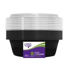 Chef Elite Round Plastic Container w/Lid 22oz -8/pkg - (18)(90998) (91668)